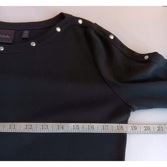 Rafaella Size S Black Boatneck Fitted Top with 3/4 Sleeve and Stud Detail - Picture 6 of 8